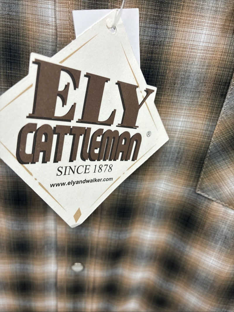 New Men’s ELY Cattleman Yellow Flannel Short Sleeve Pearl Snap 4XL F-51