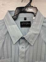 New Men’s White Horse Baby Blue Stripe Long Sleeve Pearl Snap 2XL H-49