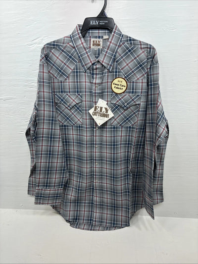New Men’s ELY Cattleman Gray Multiple Flannel Long Sleeve Pearl Snap 2XL F-62