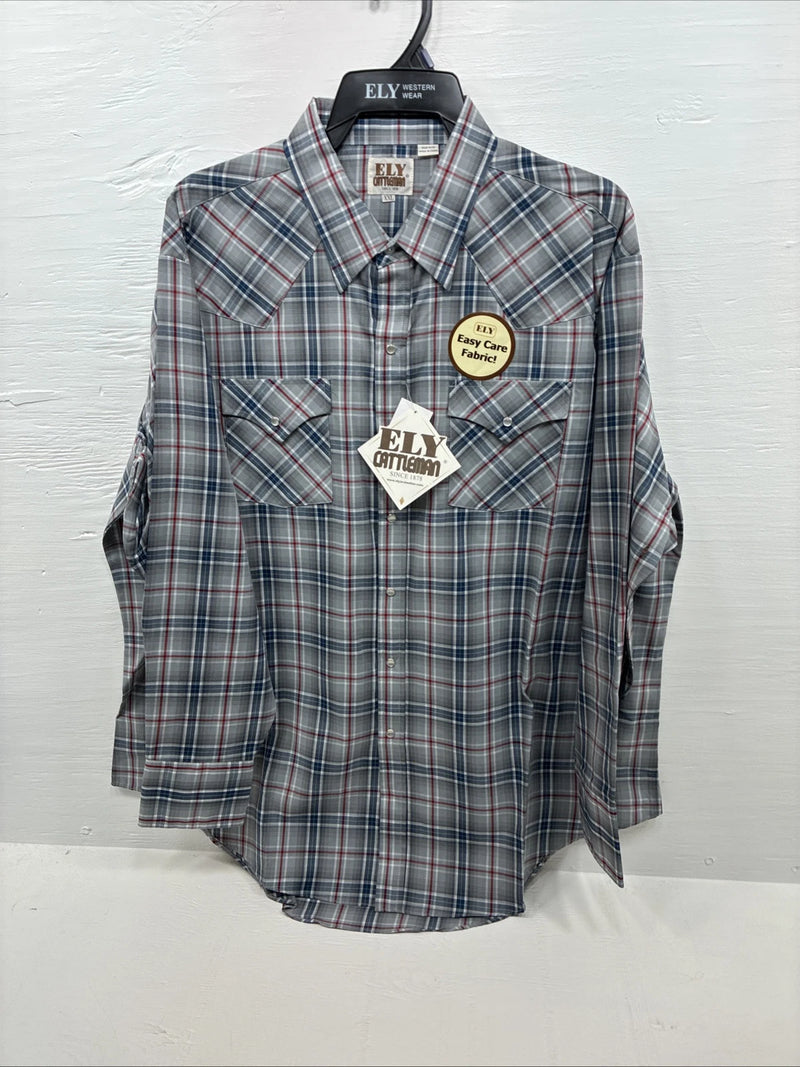 New Men’s ELY Cattleman Gray Multiple Flannel Long Sleeve Pearl Snap 2XL F-62