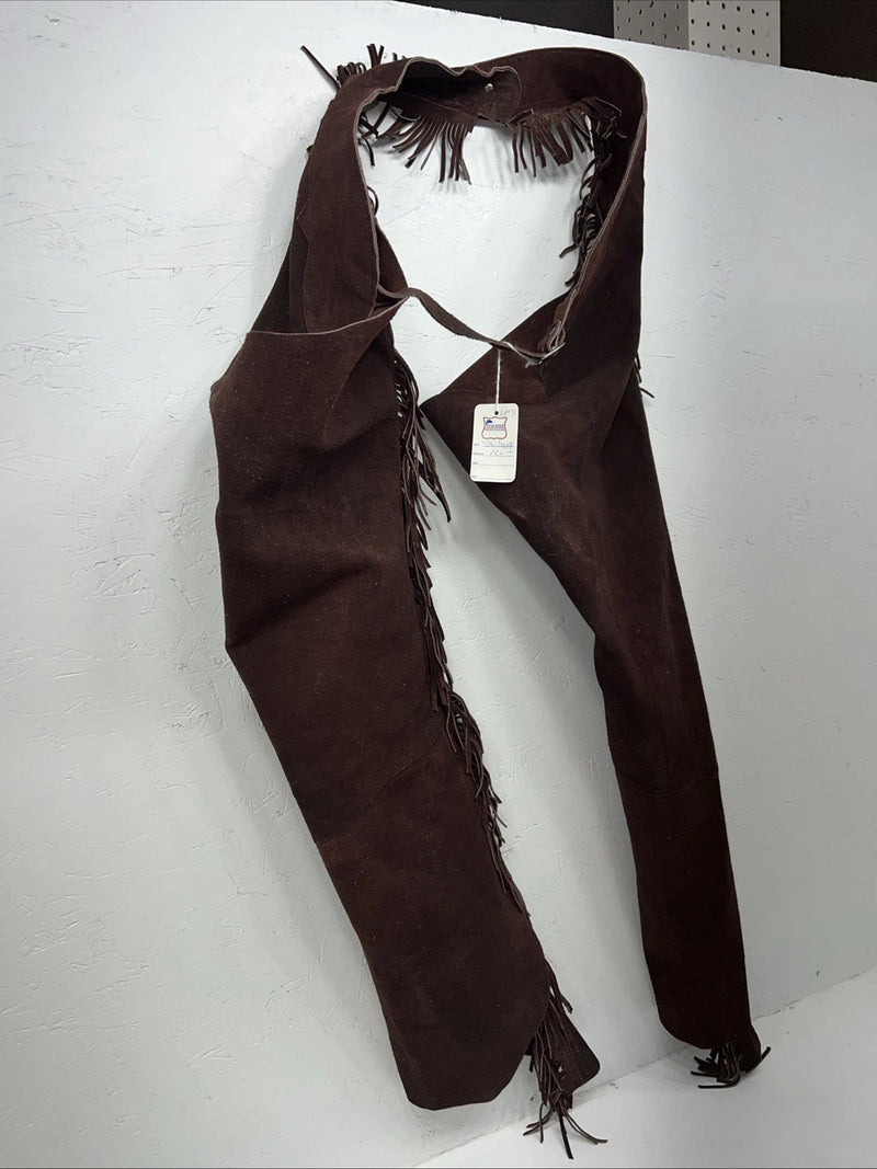 New Congress Leather Burgundy Show Chaps With Fringe Adjustable Waist 40” L-47