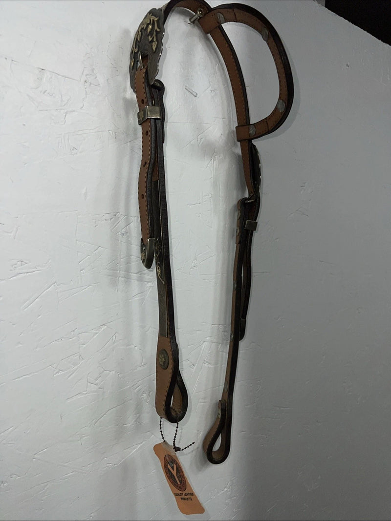 New Circle Y One Ear Leather Metal Plate Headstall #287-7107 U-37