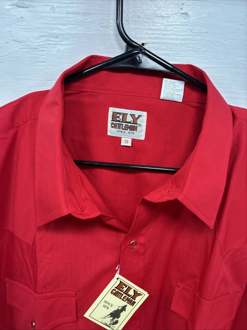 New Men’s ELY Cattleman Red Short Sleeve Pearl Snap 18 2XL AA-110