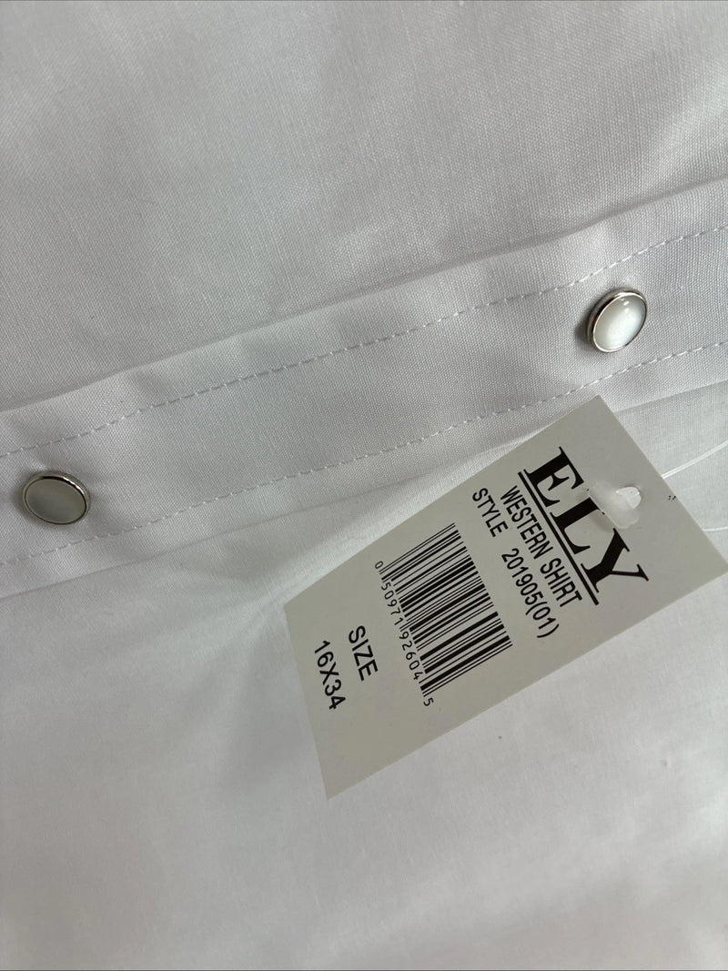 New Men’s ELY Cattleman Western White Long Sleeve Pearl Snap 16 Large V-48
