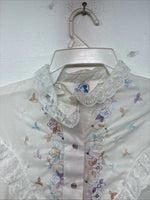 New Women’s American Rodeo White Embroidered Long Sleeve Pearl Snap 14 YY-133