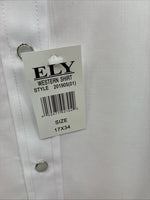 New Men’s ELY Cattleman White Simple Long Sleeve Pearl Snap 17 XL O-65
