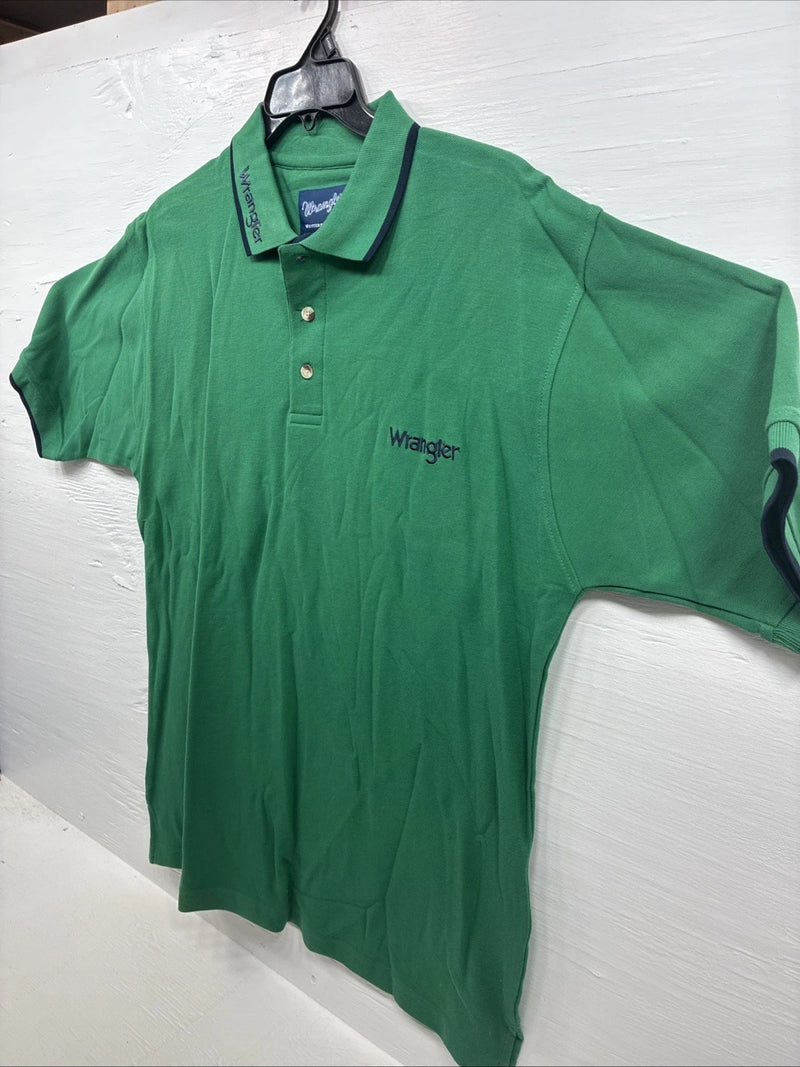 New Men’s Wrangler Green Black Short Sleeve Polo Shirt XL T-22