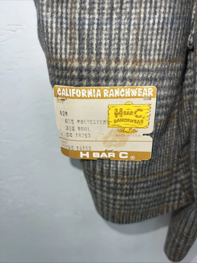 New Men’s HbarC California Ranchwear Grey Plaid Suit Jacket 42R #14753 AA-605