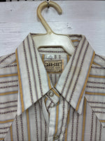 New Men’s Dee-Cee Tan Yellow Stripe Design Short Sleeve Pearl Snap Small O-80