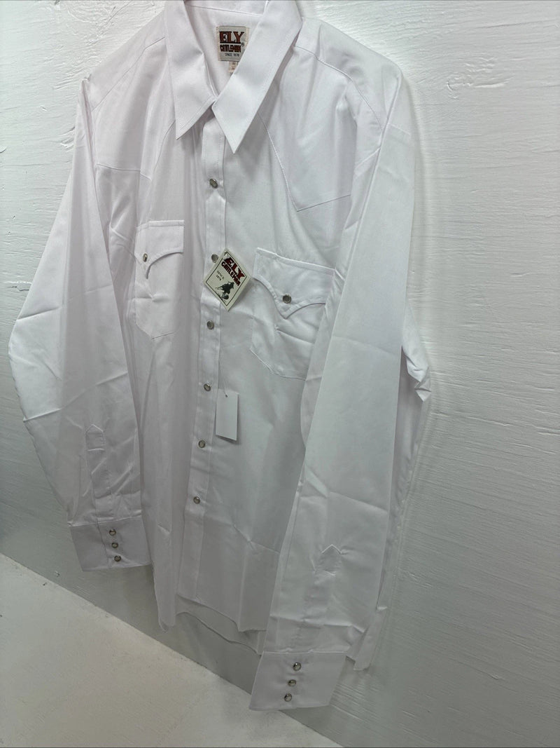 New Men’s ELY Cattleman White Long Sleeve Pearl Snap 16.5 X 36 Large AA-70