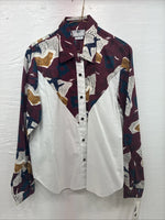 New Youth’s Cowboy Threads White Purple Design Long Sleeve Button Up Large V-74 