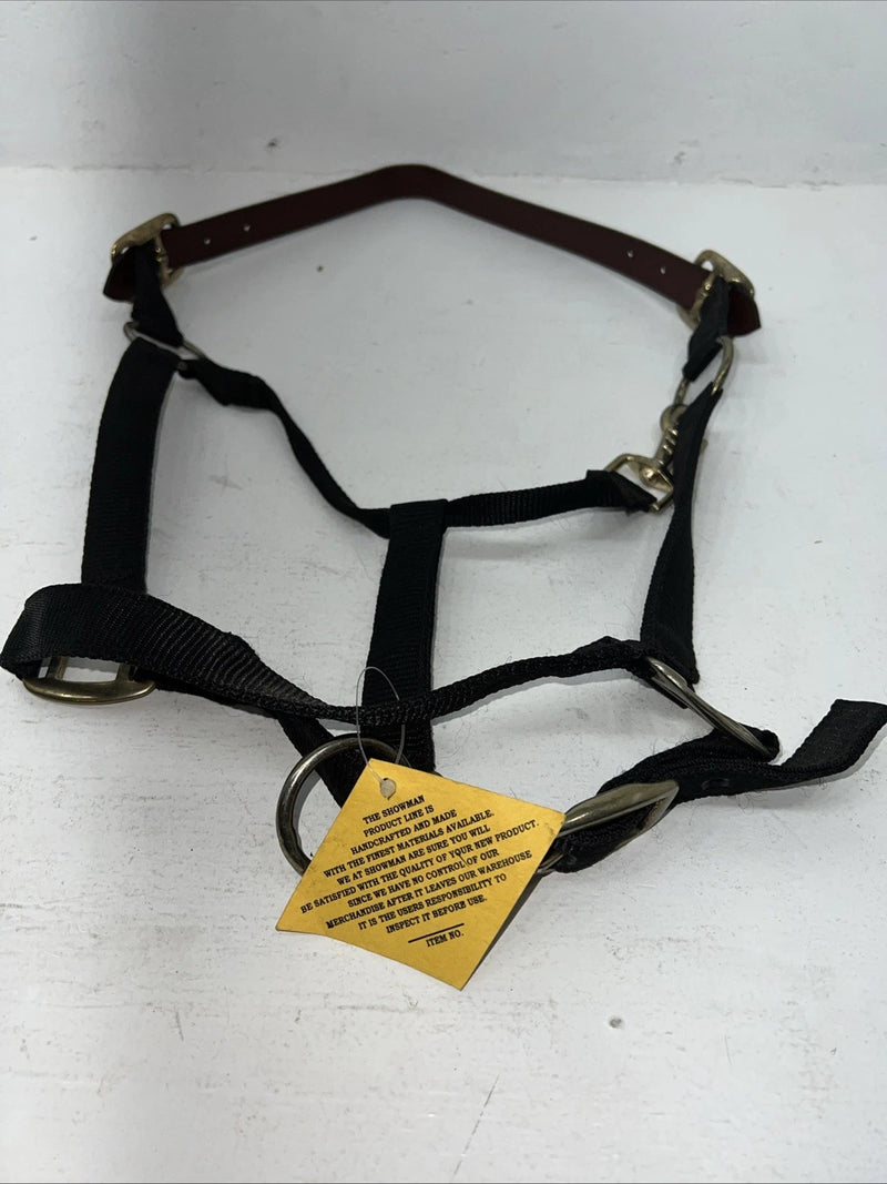 New Showman Nylon Black Halter With Genuine Leather Head Piece #6657 W-50