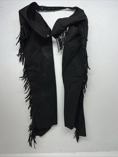 New Black Tough 1 Show Chaps With Fringe Adjustable Waist 40” N-32