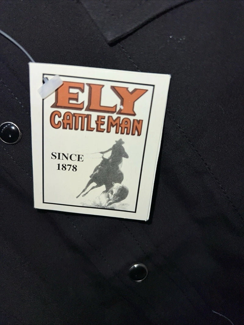 New Men’s Black ELY Cattleman Pearl Snap Long Sleeve Shirt 16.5x35 L P-35
