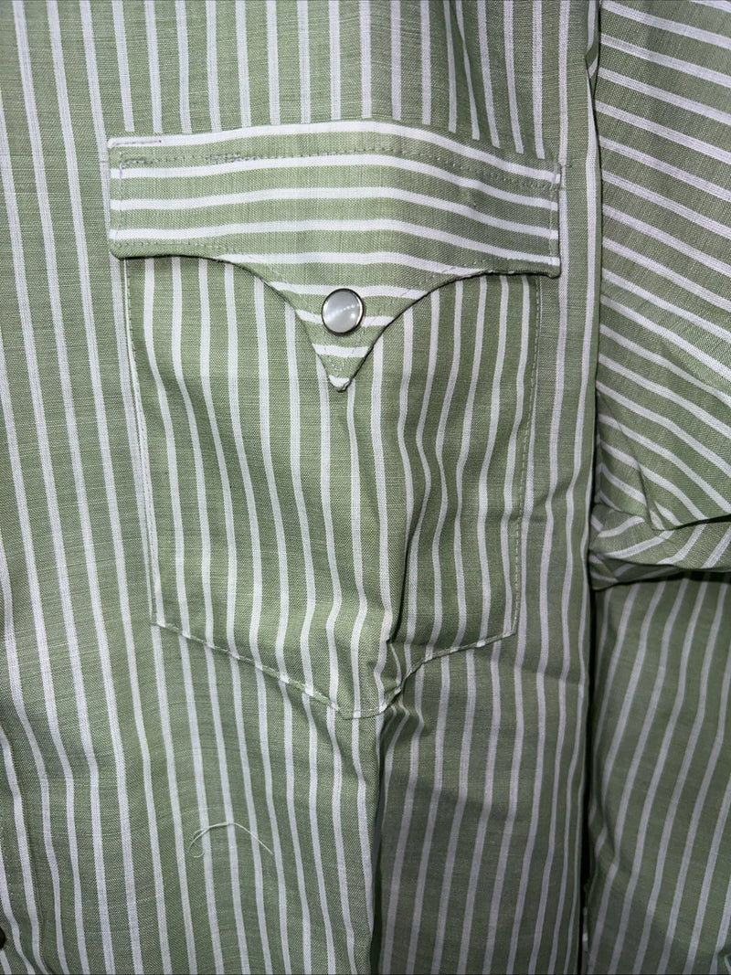 New Men’s Green Stripped Miller Long Sleeve Pearl Snap Shirt 15.5x32 M P-77
