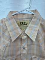 New Men’s ELY Cattleman Orange Plaid Short Sleeve Pearl Snap Large CC-68