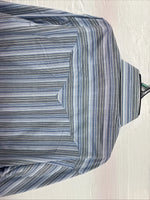 New Teens White Horse Blue Stripe Long Sleeve Pearl Snap Medium V-103