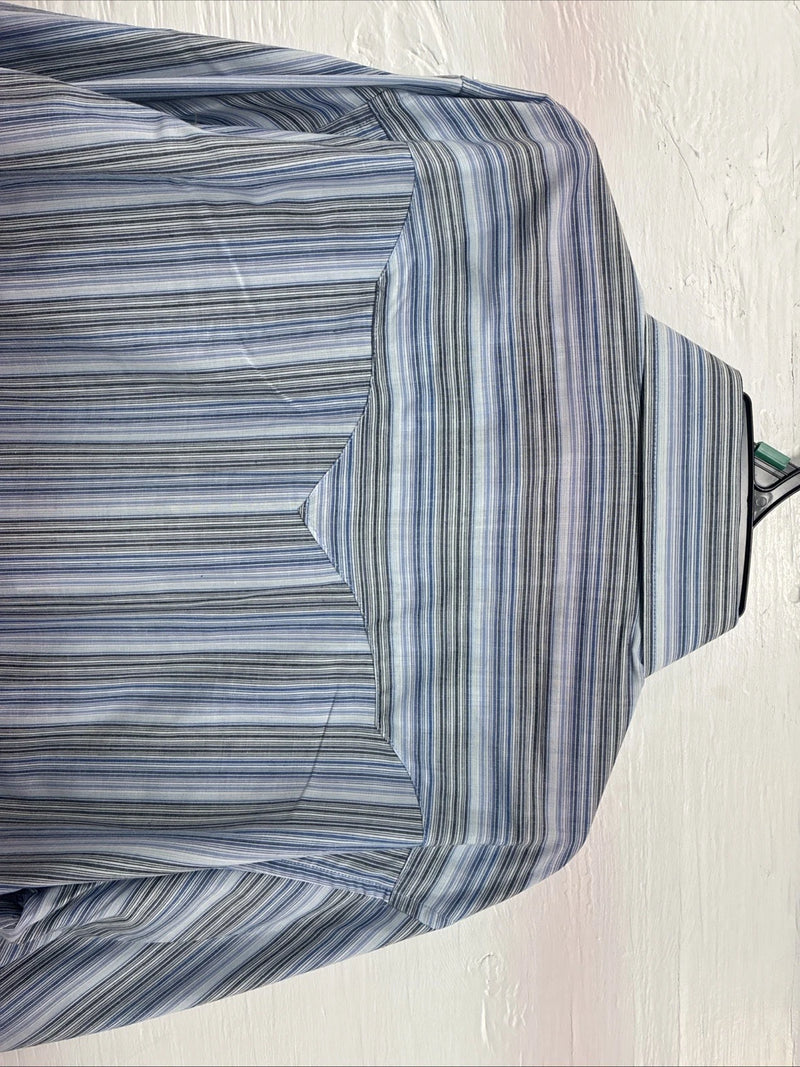 New Teens White Horse Blue Stripe Long Sleeve Pearl Snap Medium V-103