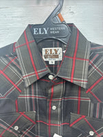 New Kids ELY Cattleman Green Red Plaid Long Sleeve Pearl Snap Medium DD-31