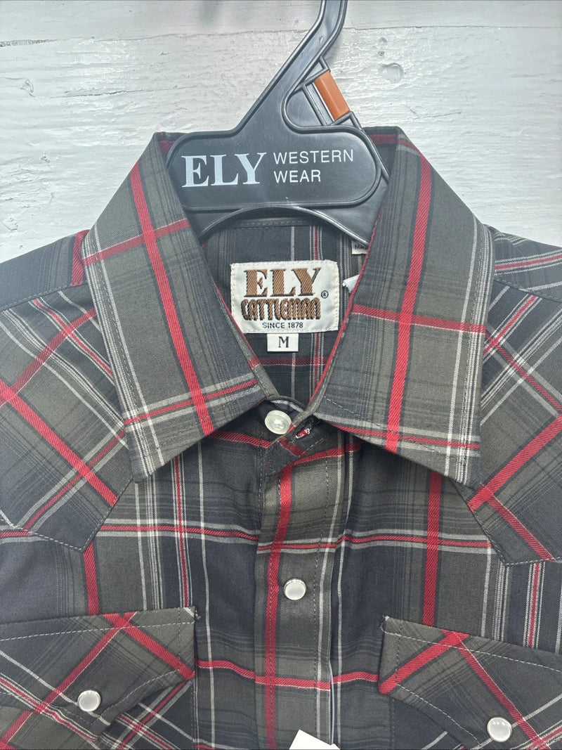 New Kids ELY Cattleman Green Red Plaid Long Sleeve Pearl Snap Medium DD-31
