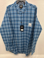 New Men’s ELY Cattleman Blue Plaid Long sleeve Button Up 2XL M-49 