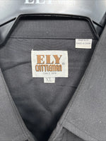 New Men’s ELY Cattleman Black Aztec Design Long Sleeve Pearl Snap XL O-67