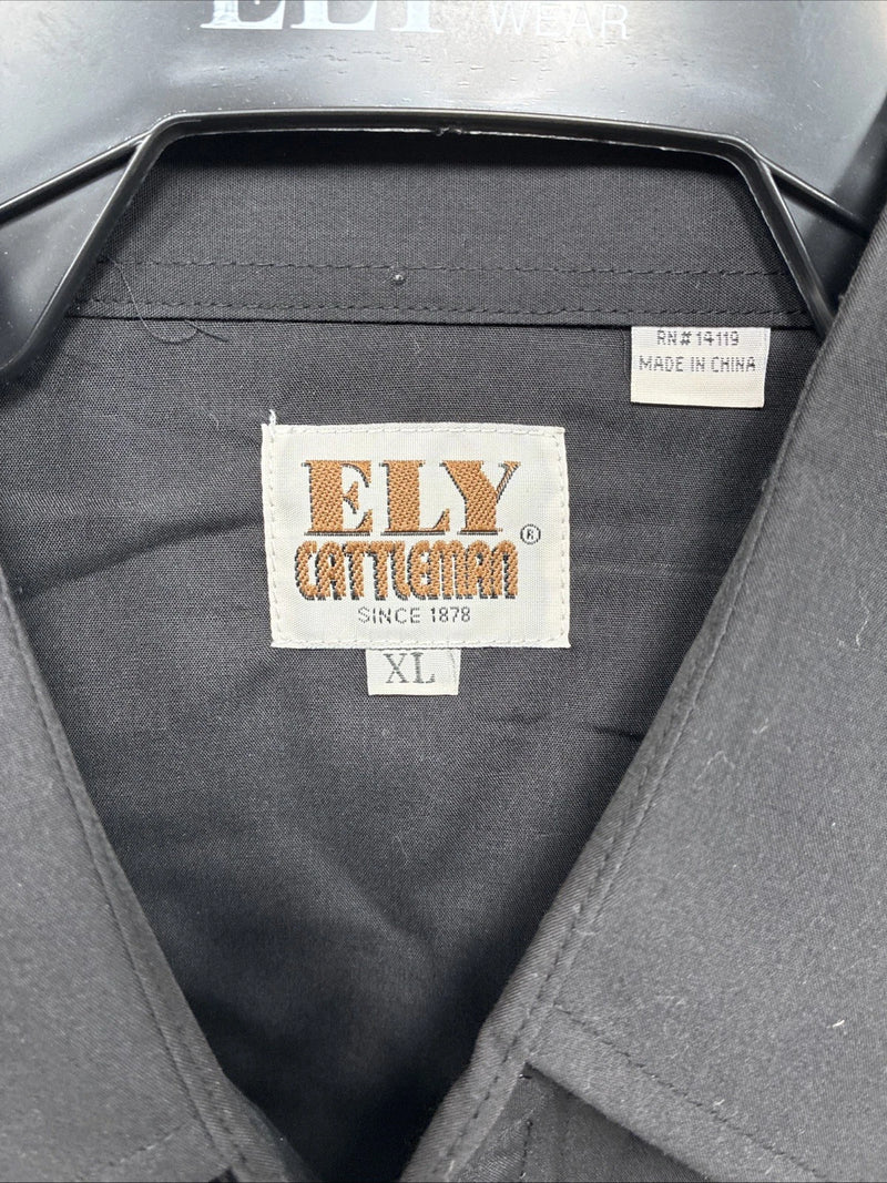 New Men’s ELY Cattleman Black Aztec Design Long Sleeve Pearl Snap XL O-67