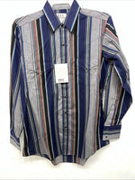 New Mens Navy Stripped ELY cattleman Pearl Snap Long Sleeve Shirt 15.5x34 M I-29