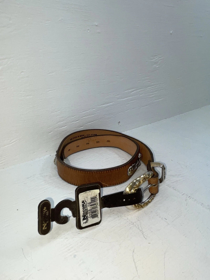 New Brown Genuine Leather Nocona Silver Pendent 28” Belt #G258 JJ-31