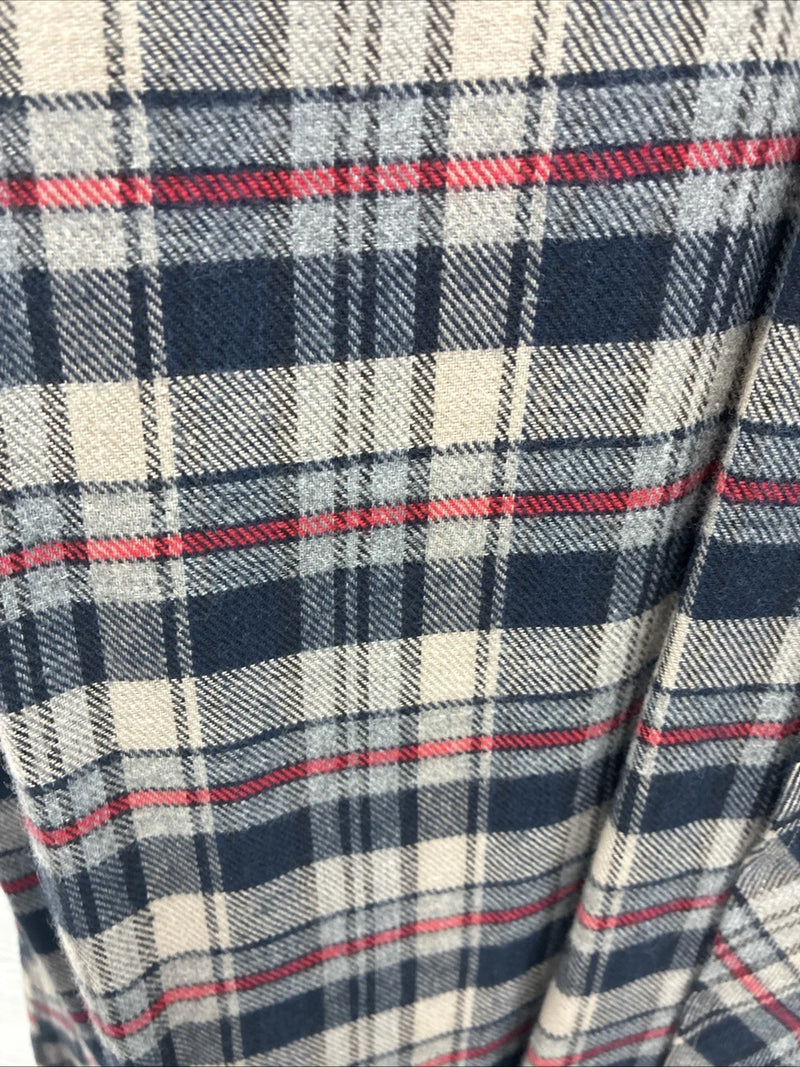 New Men’s White Horse Brown Blue Plaid Long Sleeve Pearl Snap Large Tall X-74