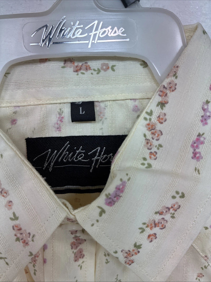 New Kids White Horse Floral Long Sleeve Pearl Snap Large MM-6