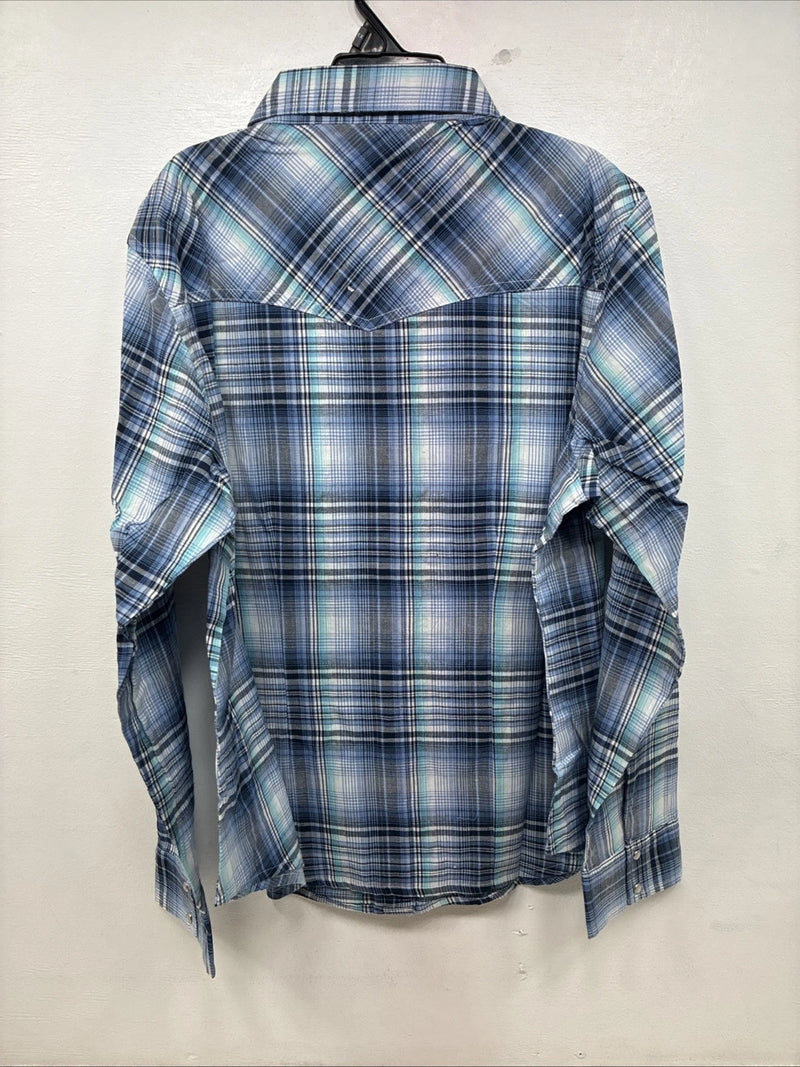 New Women’s Cumberland Blue Purple Plaid Long Sleeve Pearl Snap Size 1X TT-114