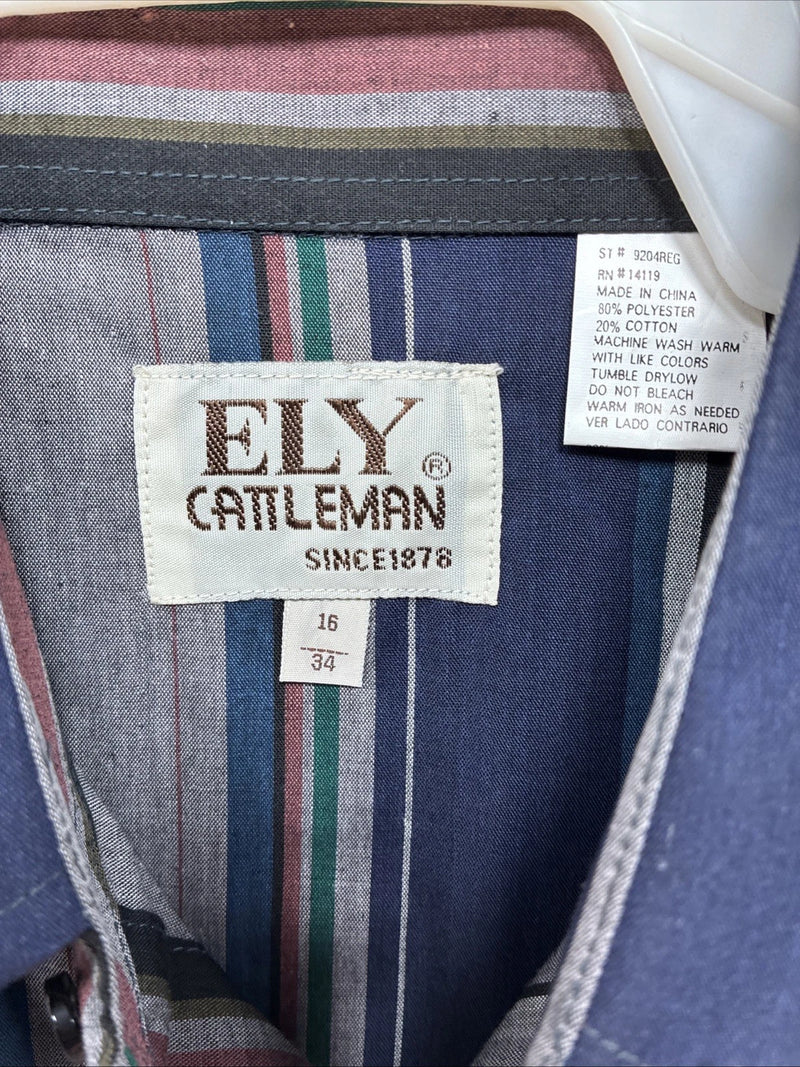 New Men’s ELY Cattleman Multicolor Stripe Long Sleeve Button Up 16 Large Q-35