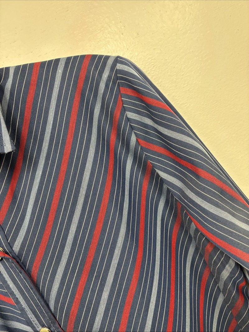New Women’s H Bar C Blue Stripe Long Sleeve Pearl Snap Size 34 YY-78