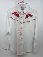 New Women’s Country Charmers White Rose Long  Sleeve Pearl Snap Large KK-118