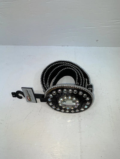 New Black Genuine Leather Nocona Silver Bling Beaded L Belt #N3424601 JJ-70