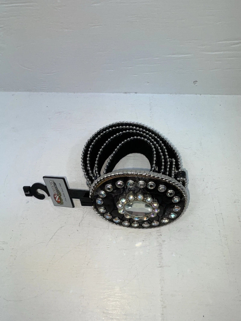 New Black Genuine Leather Nocona Silver Bling Beaded L Belt #N3424601 JJ-70