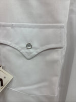 New Men’s ELY Cattleman Simple White Long Sleeve Pearl Snap 15.5 Medium K-56