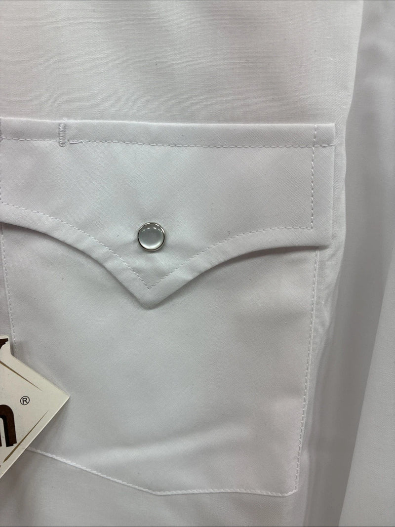 New Men’s ELY Cattleman Simple White Long Sleeve Pearl Snap 15.5 Medium K-56