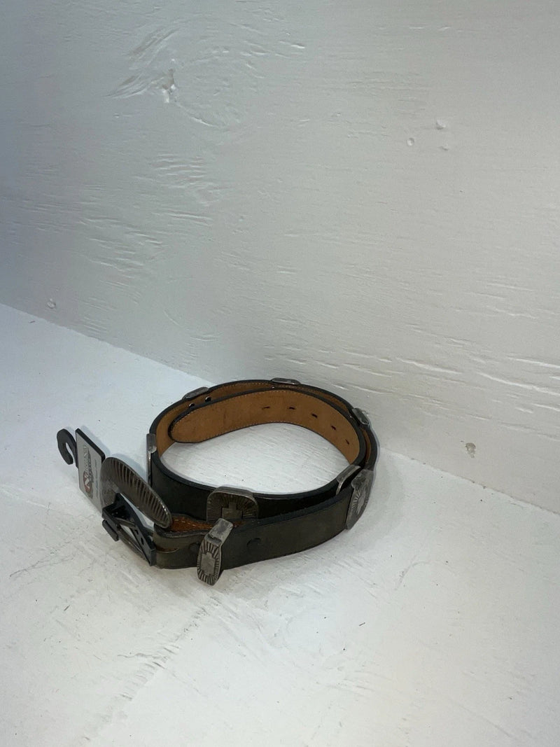 New Black Genuine Leather Nocona Silver Pendent 28” Belt #715 Z-175