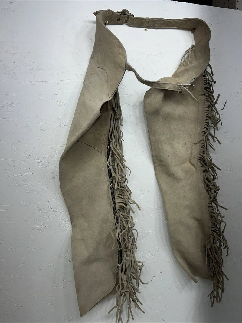 NOS Tan Show Chaps With Fringe Adjustable Waist 37” L-22