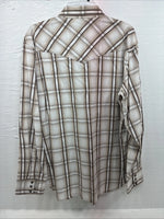 New Men’s ELY 1878 Brown White Plaid Long Sleeve Pearl Snap 2XL R-27
