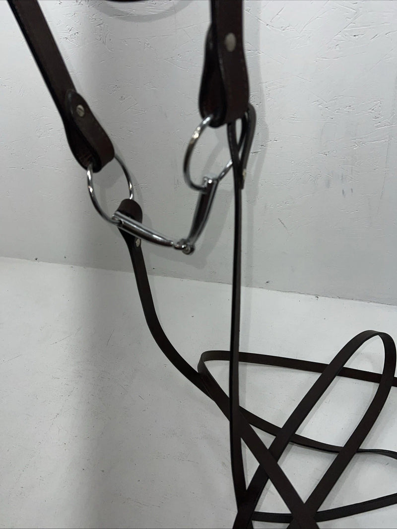 New Leather Tough 1 Western Browband Headstall W/ Split Reins And Bit Large S-73