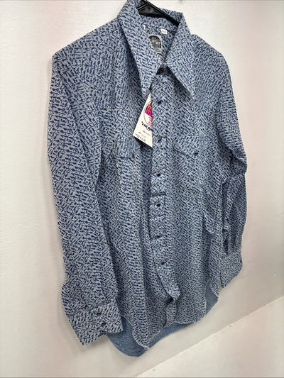 New Men’s Miller Blue Deigned Long Sleeve Pearl Snap 15.5 Medium II-103