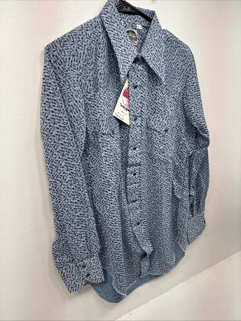 New Men’s Miller Blue Deigned Long Sleeve Pearl Snap 15.5 Medium II-103