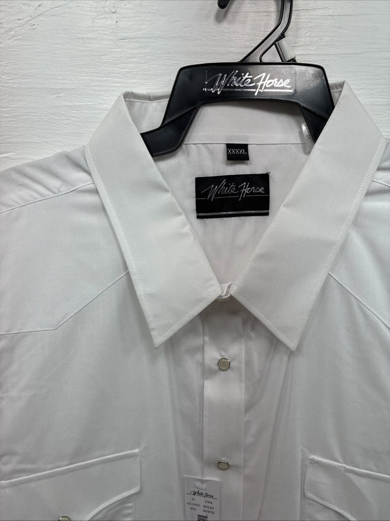 New Men’s White Horse White Shirt Sleeve Pearl Snap 4XL E-96
