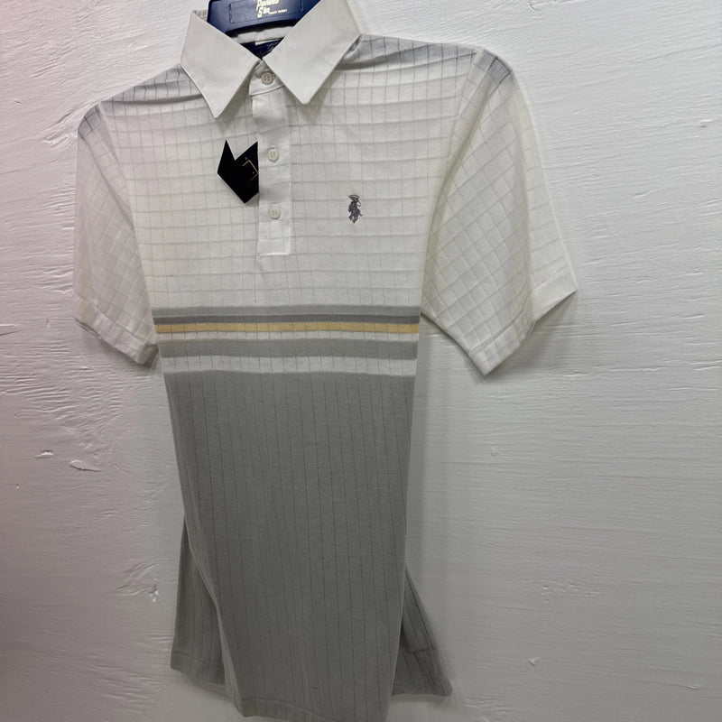 new men’s panhandle slim white grey polo small B-60