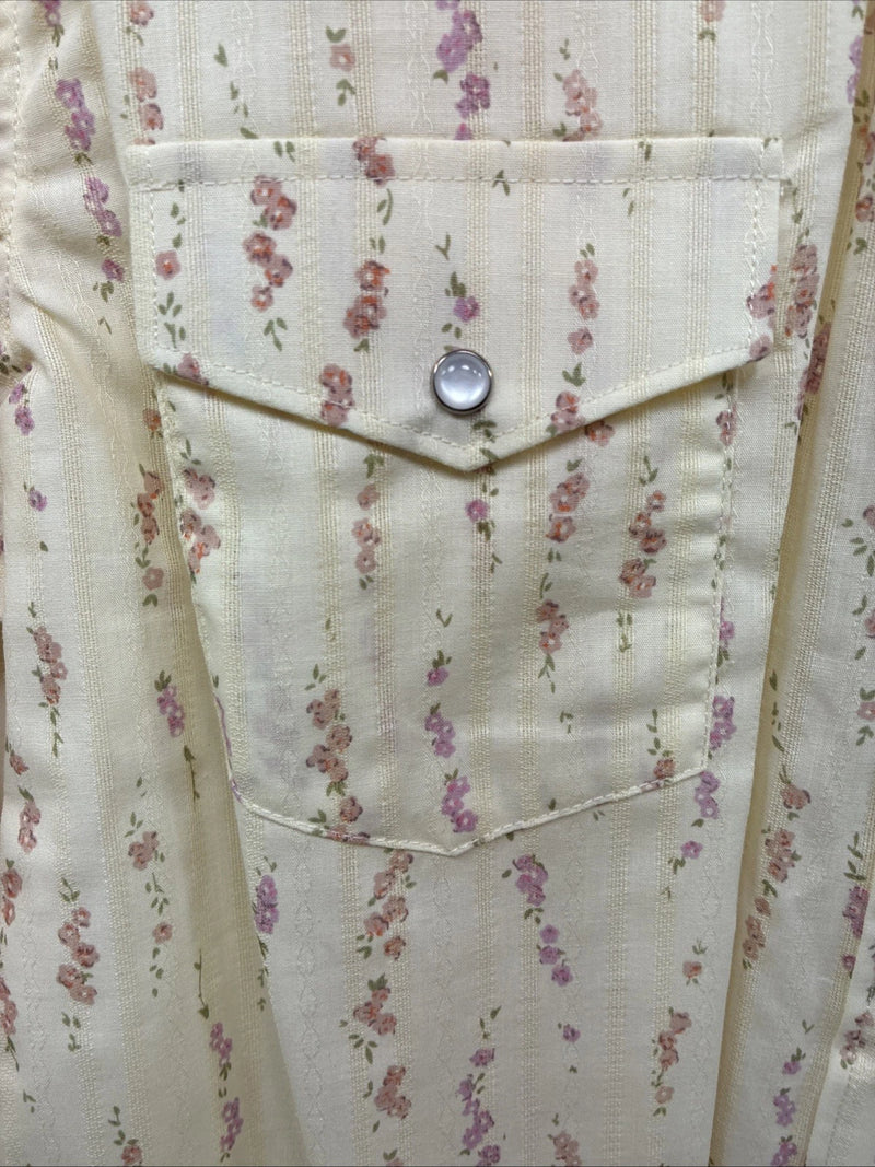 New Kids White Horse Yellow Floral Long Sleeve Pearl Snap Medium CC-110