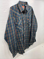 New Men’s ELY Plains Green Multicolor Plaid Long Sleeve Pearl Snap Large Q-66