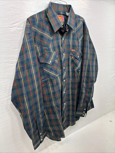 New Men’s ELY Plains Green Multicolor Plaid Long Sleeve Pearl Snap Large Q-66